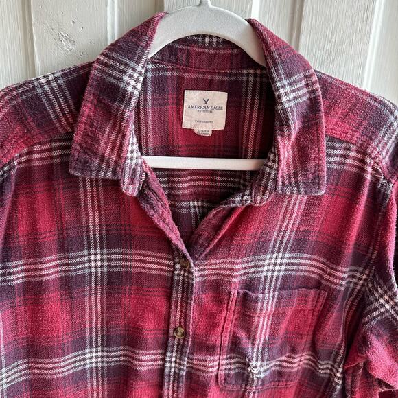 American Eagle AE Oversized Fit Destroyed Flannel Shirt - Picture 2 of 9
